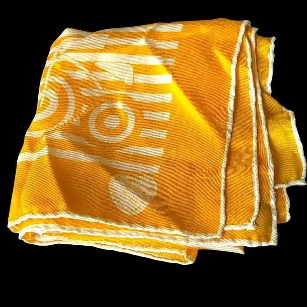22” Square Bicycle Yellow & White Ray Strauss Unltd. Scarf 25% Silk & Japan VNTG